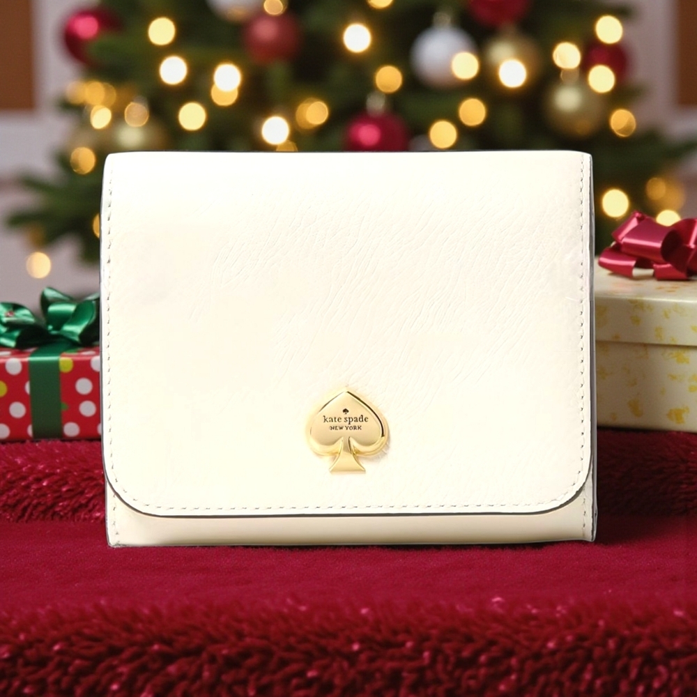 Kate Spade Kayla Small L-Zip Meringue Pebbled leather Wallet - NWT